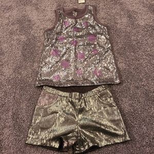 NEW Girls Charcoal Gray & Purple Sequin heart set